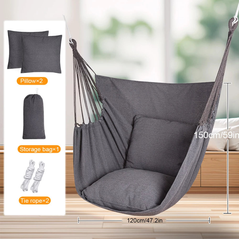 Deluxe Hammock Chair, Hanging Hammock Chair, Rope Swing and 2 Cushions Included, Sturdy & Durable Soft Cotton Hand Woven Hammock Swing for Bedroom, Porch, Patio-Indoor/Outdoor