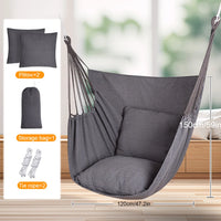 Deluxe Hammock Chair, Hanging Hammock Chair, Rope Swing and 2 Cushions Included, Sturdy & Durable Soft Cotton Hand Woven Hammock Swing for Bedroom, Porch, Patio-Indoor/Outdoor