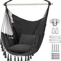 Hammock Chair, Swing Chair, Hanging Chair for Bedroom Outdoor Indoor, Macrame Rope Swing with Hardware Kit, 2 Cushions and Pocket