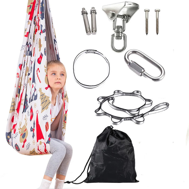 Sensory Joy Swing For Kids Indoor,Therapy Swing With 2 Layers Of Strong Stretch Fabric 360° Swivel Hanger