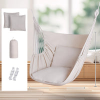 Deluxe Hammock Chair, Hanging Hammock Chair, Rope Swing and 2 Cushions Included, Sturdy & Durable Soft Cotton Hand Woven Hammock Swing for Bedroom, Porch, Patio-Indoor/Outdoor