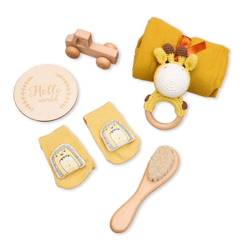 Baby Gift Set for Newborn New Baby Gift Set - 6 PCS Newborn Baby Essentials Baby Bath Set with Baby Rattle & Cotton Socks