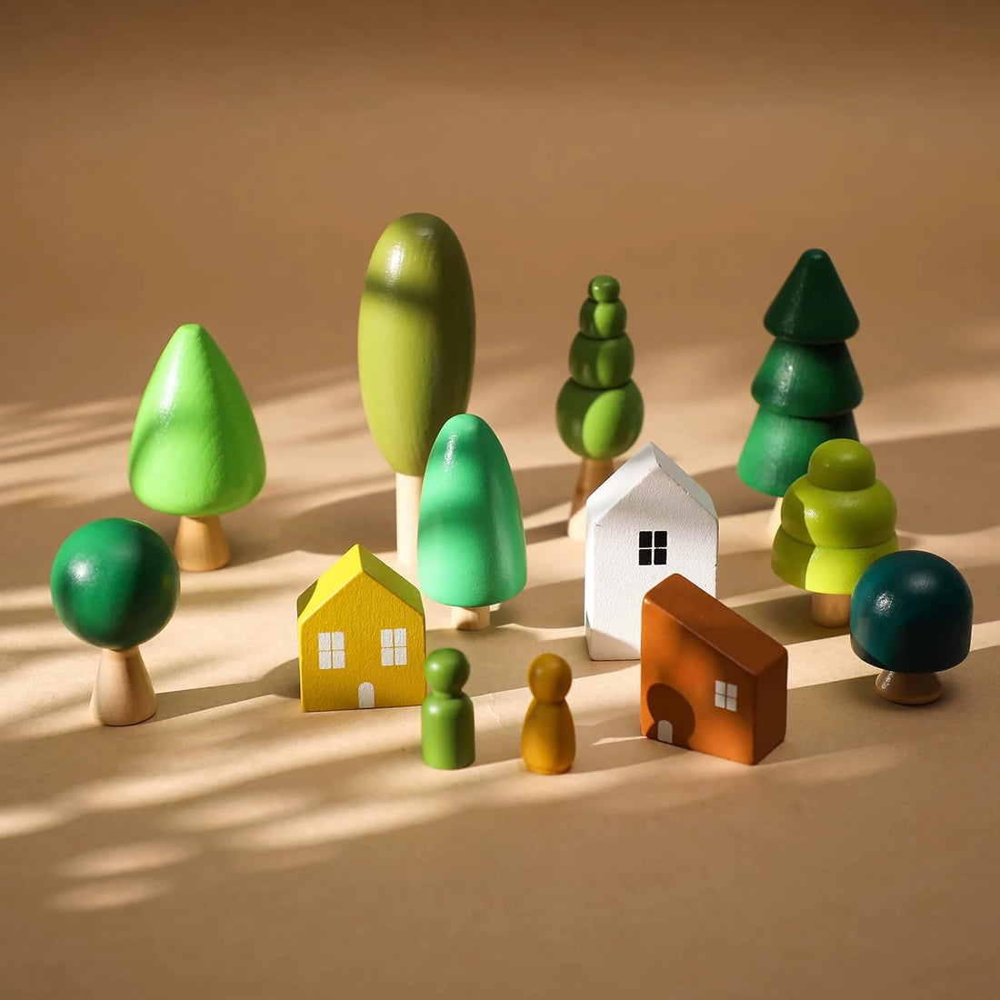 Tree Toy with House and Peg Doll Pack of 13 Wood Miniature Tree Set Elegant Ornaments for Home Decrocation Trees Mini Trees for Baby 36 Months+