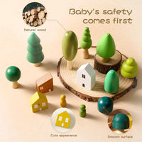 Tree Toy with House and Peg Doll Pack of 13 Wood Miniature Tree Set Elegant Ornaments for Home Decrocation Trees Mini Trees for Baby 36 Months+