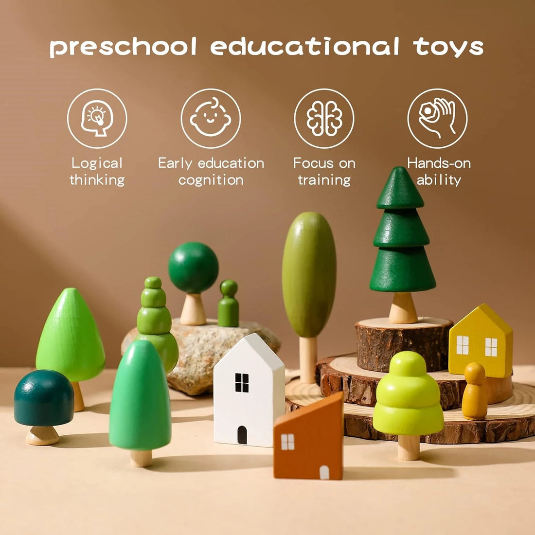 Tree Toy with House and Peg Doll Pack of 13 Wood Miniature Tree Set Elegant Ornaments for Home Decrocation Trees Mini Trees for Baby 36 Months+