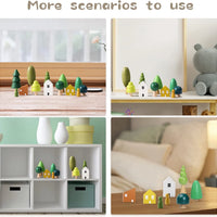 Tree Toy with House and Peg Doll Pack of 13 Wood Miniature Tree Set Elegant Ornaments for Home Decrocation Trees Mini Trees for Baby 36 Months+