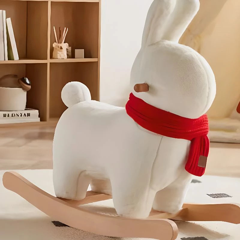 Baby Rocking Horse Wooden, Plush Stuffed Rocking Animals , Kid Ride on Toys for 1-3 Years Old, Rabbit Rocking Horse for Girl&Boy, Toddler/Infant Rocker for Nursery, Kid Riding Toys