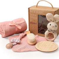 Baby Gift Set for Newborn, for Girls & Boys - 6 PCS Newborn Baby Essentials Baby Bath Set with Baby Blanket Baby Rattle - New Born Baby Girls Gift & Baby Boy Gifts Bunny