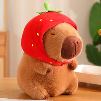 Kawaii Capybara Plush Toy - Fluffy Stuffed Animal with Turtle Bag & Strawberry Cap