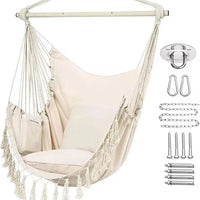 Hammock Chair, Swing Chair, Hanging Chair for Bedroom Outdoor Indoor, Macrame Rope Swing with Hardware Kit, 2 Cushions and Pocket