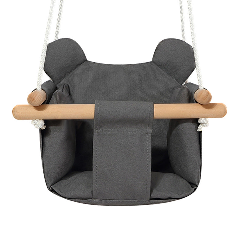 Baby Swing Outdoor Wooden Toddler Secure Swing Indoor & Outdoor Infant Hanging Swing Chair with Canvas Cushion, Swing Sets for Backyard