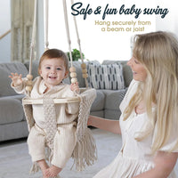 Baby Swing Chair with Cushion & Portable Canvas Backpack | Boho Baby Swing Outdoor Indoor Infants & Toddler | Hanging Rope Baby Gift Swing