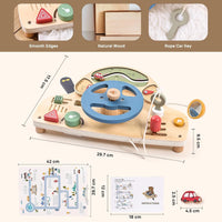 Montessori Busy Board for 1-4 Year Old, Steering Wheel Toy, Sensory Board Activity Board for Fine Motor Skills