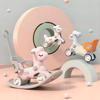 Multi-function in 1 Rocking Horse for Toddlers 1-3 Years Old, Balance Bike Ride On Toys with Push Handle, Backrest and Balance Board for Baby Girl and Boy