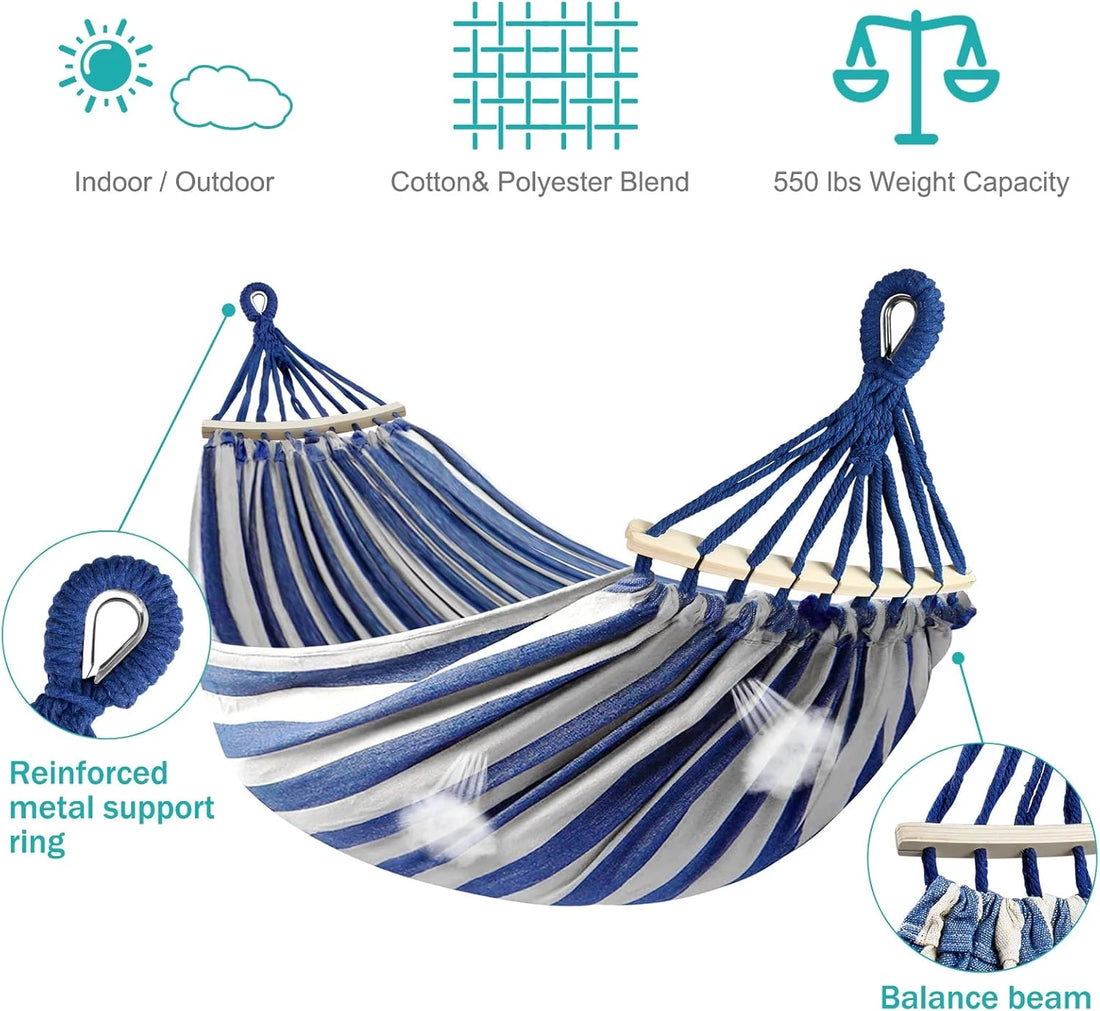 Hammocks Portable Camping Hammock Upgraded 550lb Comfortable Fabric Hammock with Two Anti Roll Balance Beam