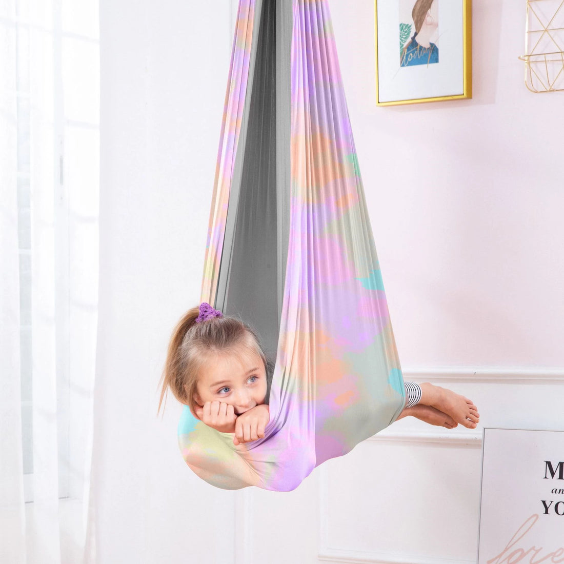 Sensory Joy Swing For Kids Indoor,Therapy Swing With 2 Layers Of Strong Stretch Fabric 360° Swivel Hanger