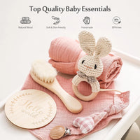 Baby Gift Set for Newborn, for Girls & Boys - 6 PCS Newborn Baby Essentials Baby Bath Set with Baby Blanket Baby Rattle - New Born Baby Girls Gift & Baby Boy Gifts Bunny