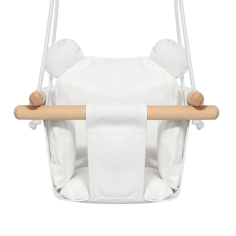 Baby Swing Outdoor Wooden Toddler Secure Swing Indoor & Outdoor Infant Hanging Swing Chair with Canvas Cushion, Swing Sets for Backyard