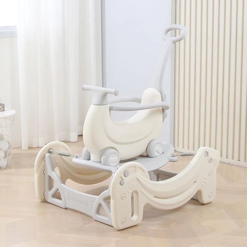 5-in-1 Toddler Rocking Spring Toy Kids Ride-on Push Car with Handle Sliding Walker Trampoline Bouncy Toy Indoor Gym Playset for Infants Preschoolers