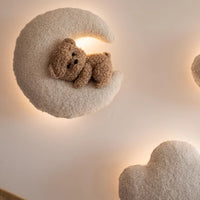 Teddy Bear Nursery Night Light Bouclé Moon, Stars, Clouds