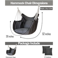 Deluxe Hammock Chair, Hanging Hammock Chair, Rope Swing and 2 Cushions Included, Sturdy & Durable Soft Cotton Hand Woven Hammock Swing for Bedroom, Porch, Patio-Indoor/Outdoor