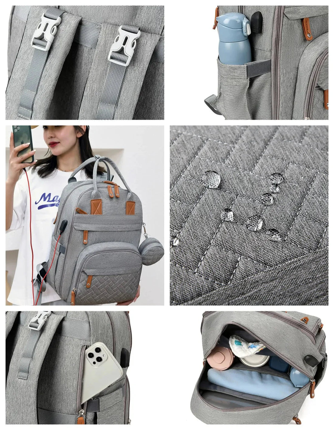 3-in-1 Unisex Nappy Bag Backpack with Foldable Changing Pad