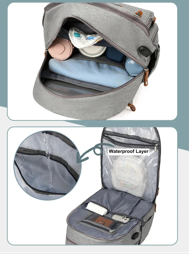 3-in-1 Unisex Nappy Bag Backpack with Foldable Changing Pad