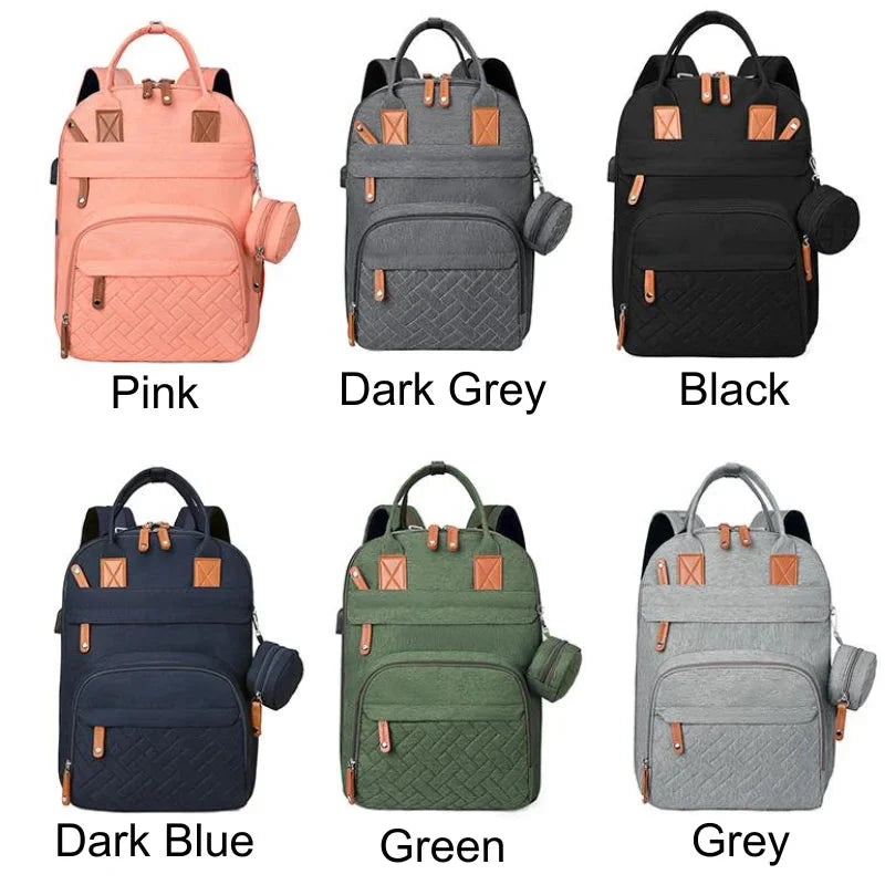 3-in-1 Unisex Nappy Bag Backpack with Foldable Changing Pad