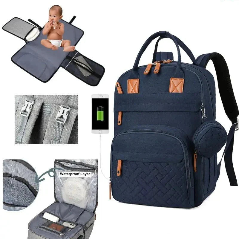 3-in-1 Unisex Nappy Bag Backpack with Foldable Changing Pad