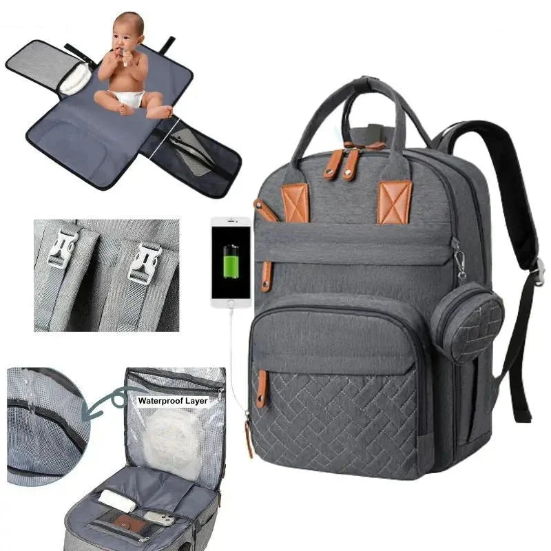 3-in-1 Unisex Nappy Bag Backpack with Foldable Changing Pad