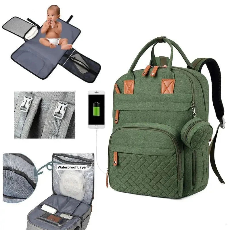 3-in-1 Unisex Nappy Bag Backpack with Foldable Changing Pad