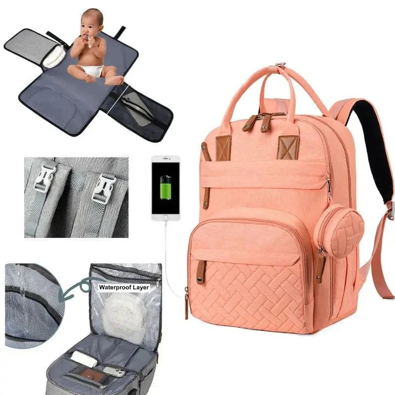 3-in-1 Unisex Nappy Bag Backpack with Foldable Changing Pad