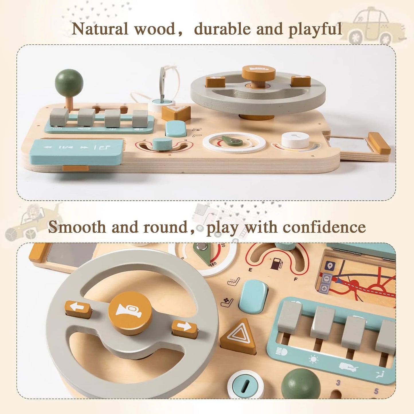 Montessori Busy Board for 1-4 Year Old, Steering Wheel Toy, Sensory Board Activity Board for Fine Motor Skills