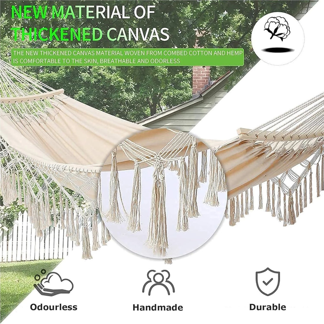 Double Hammock Hanging Swing -Boho Hammocks Load-bearing 500lbs - Portable Hammock for Indoor Outdoor Patio Yard Garden
