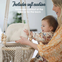 Baby Swing Chair with Cushion & Portable Canvas Backpack | Boho Baby Swing Outdoor Indoor Infants & Toddler | Hanging Rope Baby Gift Swing