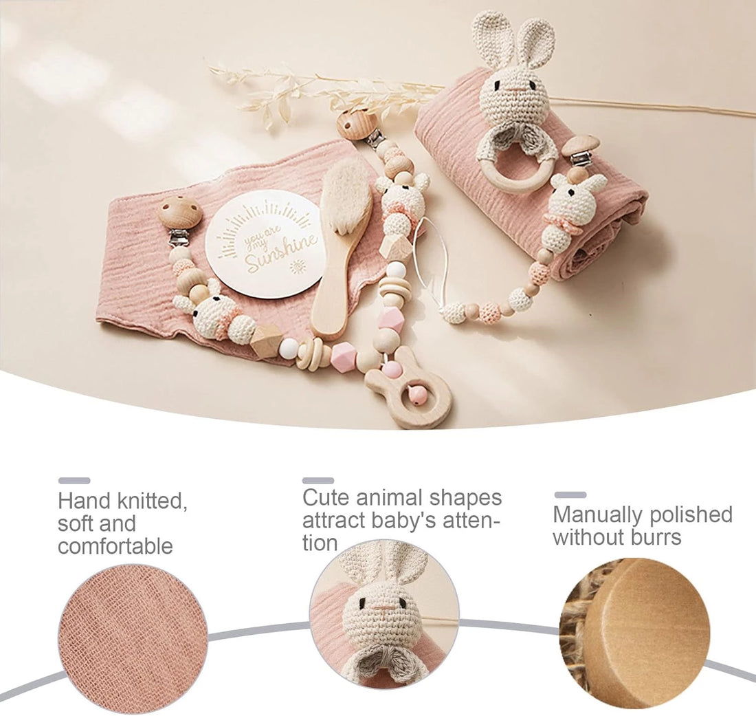 Baby Gift Set for Newborn - 7 PCS Newborn Baby Essentials Baby Bath Set with Baby Blanket Baby Rattle Bunny