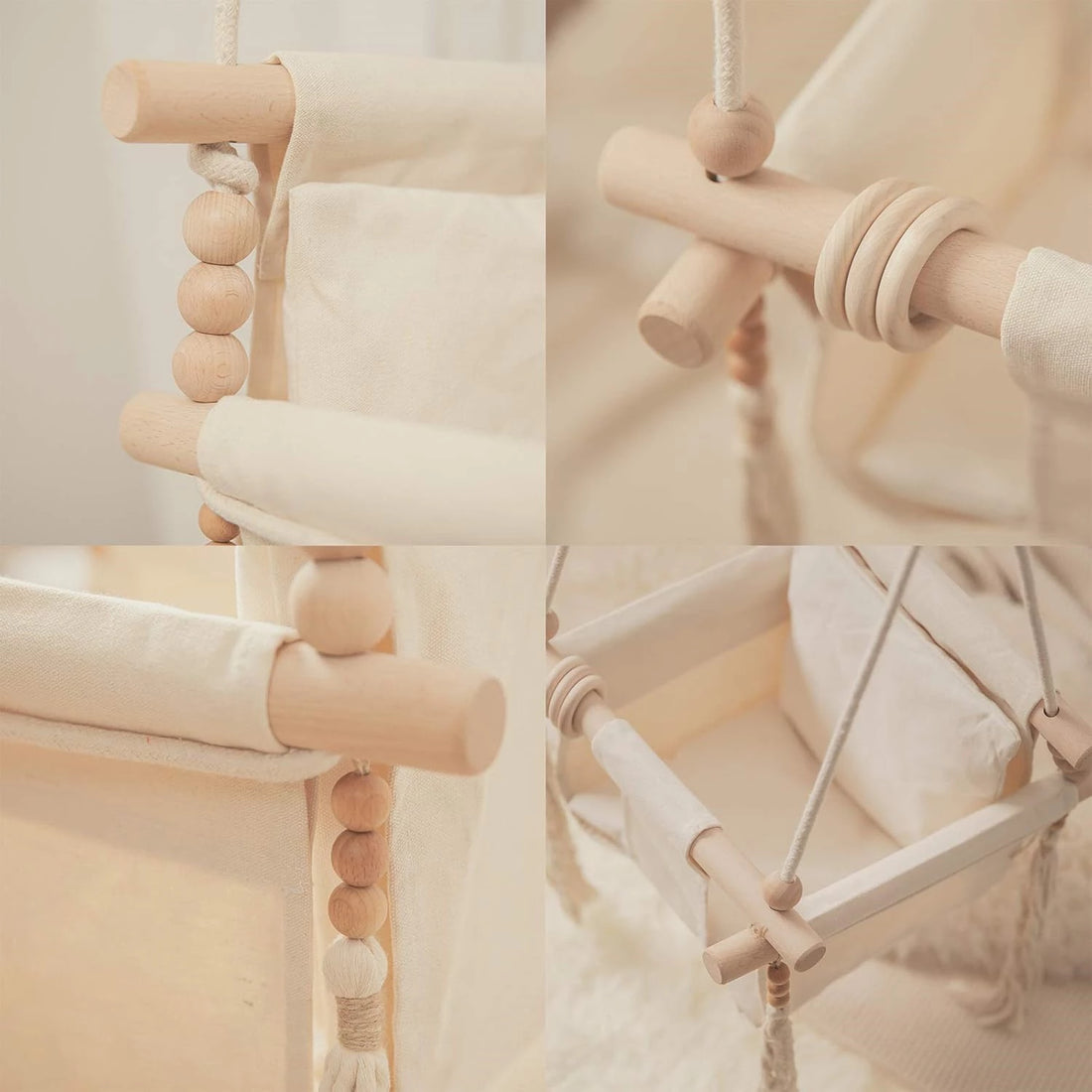 Baby Swing Seat Canvas Hammock with Soft Cushion,Safety Belt Beige