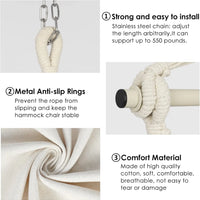 Hammock Chair, Swing Chair, Hanging Chair for Bedroom Outdoor Indoor, Macrame Rope Swing with Hardware Kit, 2 Cushions and Pocket