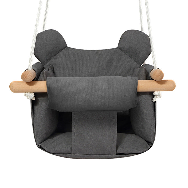 Baby Swing Outdoor Wooden Toddler Secure Swing Indoor & Outdoor Infant Hanging Swing Chair with Canvas Cushion, Swing Sets for Backyard