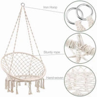 Hammock Hanging Swinging Chair,Hanging Cotton Rope Swing Chairs with Cushion and Hardware Kits, Hanging Chairs for Indoor Balcony and Outdoor Use,Perfect for Kids, Adults, (330 Lbs)