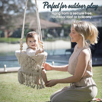 Baby Swing Chair with Cushion & Portable Canvas Backpack | Boho Baby Swing Outdoor Indoor Infants & Toddler | Hanging Rope Baby Gift Swing