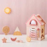 Wooden 5 in 1 Pink House Busy Cube