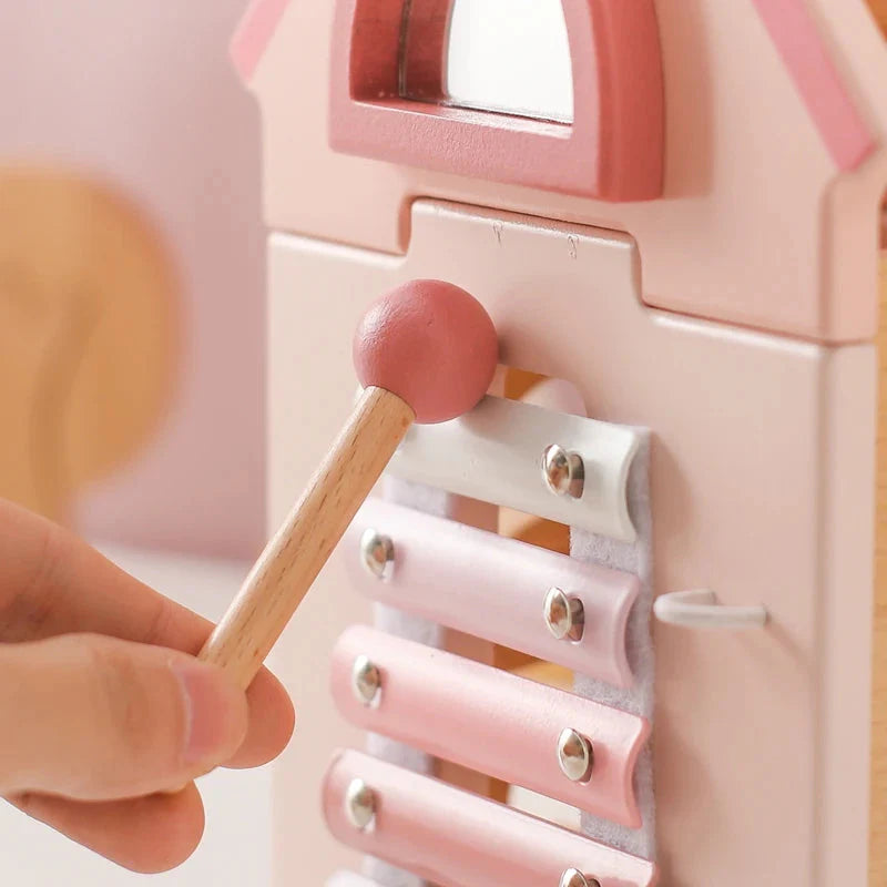 Wooden 5 in 1 Pink House Busy Cube