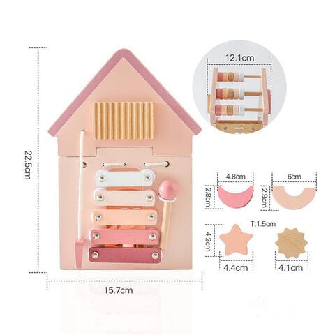 Wooden 5 in 1 Pink House Busy Cube