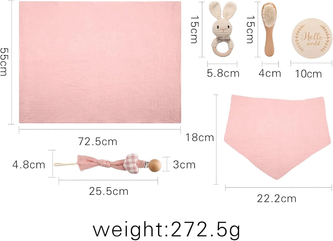 Baby Gift Set for Newborn, for Girls & Boys - 6 PCS Newborn Baby Essentials Baby Bath Set with Baby Blanket Baby Rattle - New Born Baby Girls Gift & Baby Boy Gifts Bunny