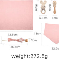 Baby Gift Set for Newborn, for Girls & Boys - 6 PCS Newborn Baby Essentials Baby Bath Set with Baby Blanket Baby Rattle - New Born Baby Girls Gift & Baby Boy Gifts Bunny