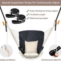 Hammock Chair Swing Chair 2 Seat Cushions Included,Strong Webbing Straps and Hooks for Easy Hanging Soft Cotton Weave Hanging Chair Side Pocket Indoor Outdoor