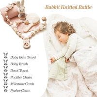 Baby Gift Set for Newborn - 7 PCS Newborn Baby Essentials Baby Bath Set with Baby Blanket Baby Rattle Bunny