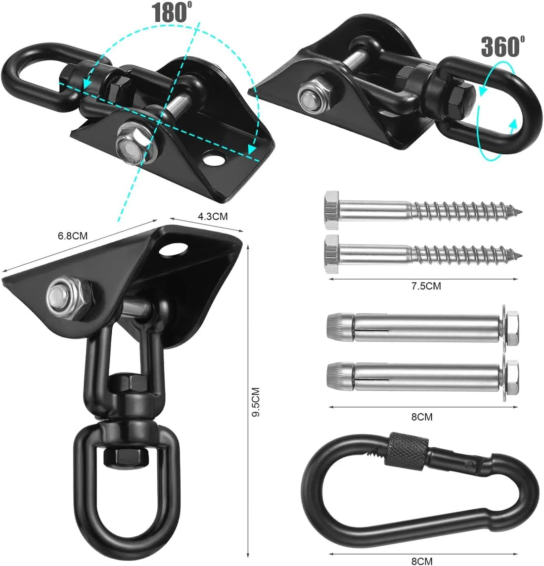 Hammock Hanging Kit, 1000 lb Capacity Heavy Duty 360° Rotate Swing Hangers Suspension Hooks for Swing, Chair, Yoga, Multiple Indoor Outdoor Gym