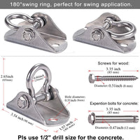 Permanent Antirust Stainless Steel Heavy Duty Swing Hanger, 1000 LB Capacity, 2 Screws for Wooden and 2 Expansion Bolts for Concrete, Yoga Hammock Chair Sandbag Swing Sets, 180° Swing